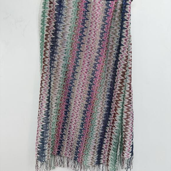 Missoni Signature Zigzag Chevron Knitted Scarf Multicolor 70" x 30" Fringe Italy - Picture 3 of 8